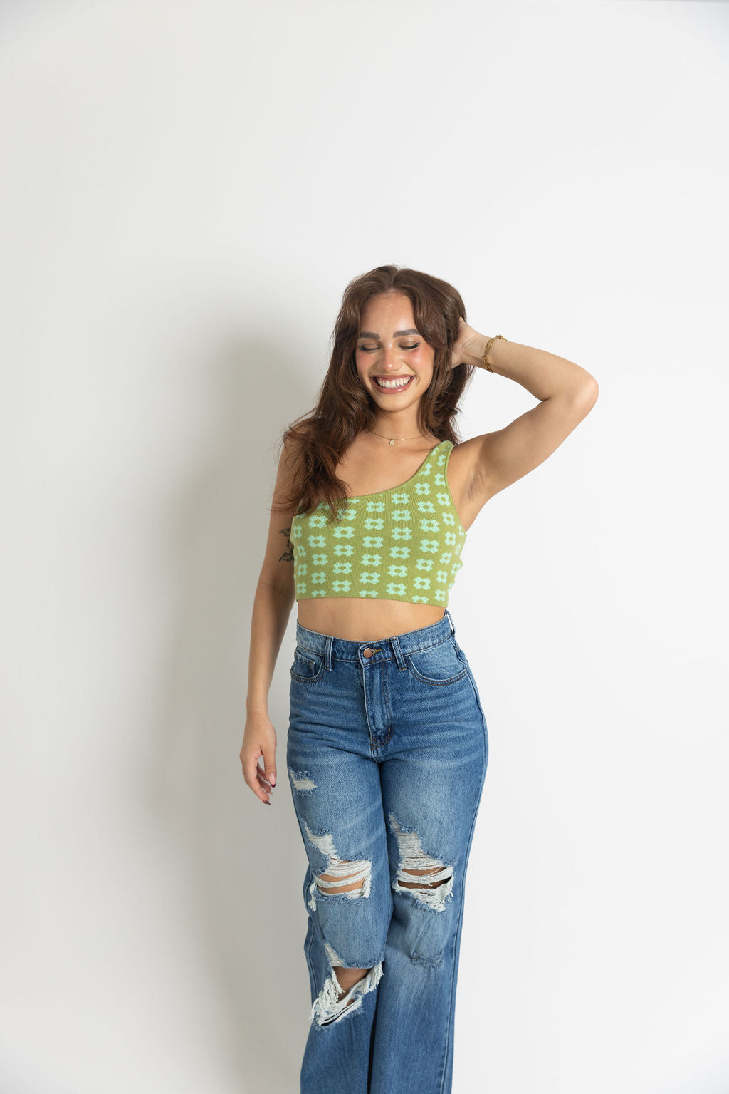 Green One Shoulder Top