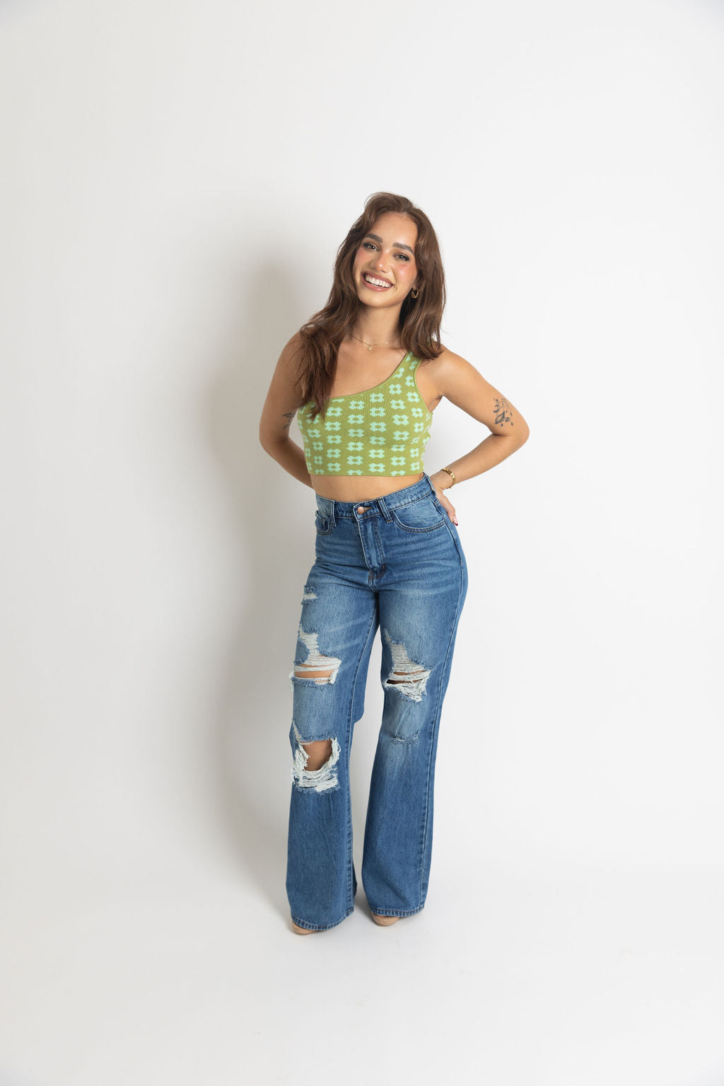 Green One Shoulder Top